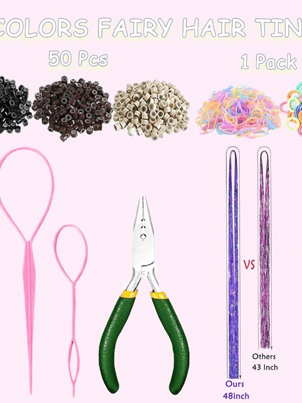Hair Tinsel Kit With Tools Fairy Glitter Tinsel Hair Extensions for Girls - Picture 4 of 8